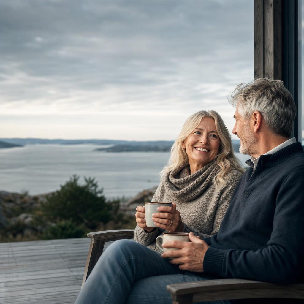 Kvinne over 65 på tur ved fjorden
