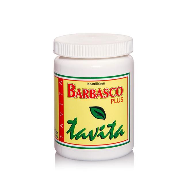 Barbasco Plus kosttilskudd ved siden av et glass vann